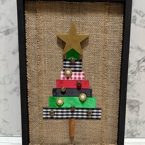 Handmade Festive Burlap Christmas Tree Wall Art